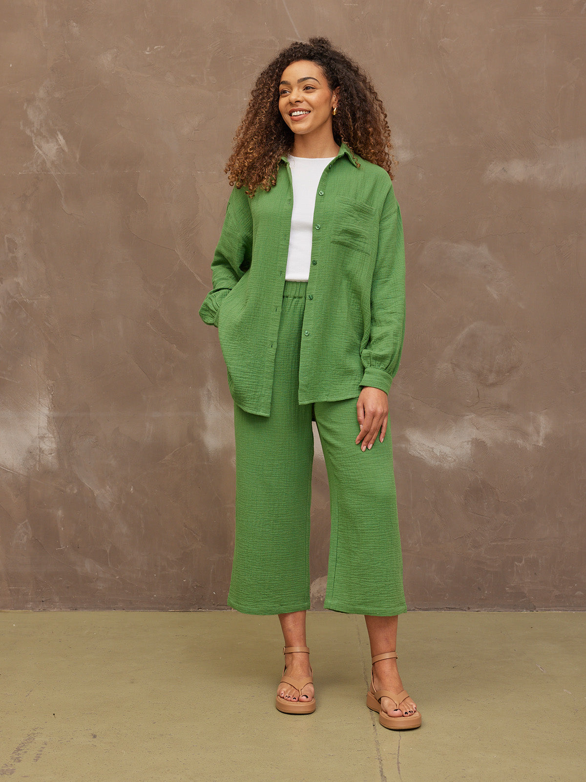 Maisie - Cotton Crinkle Culottes - Green