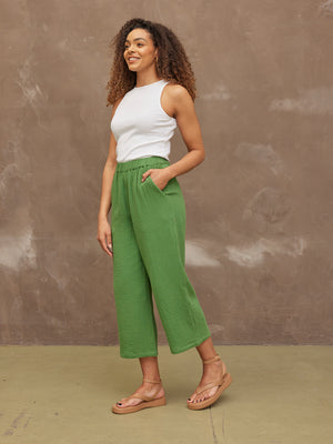 Maisie - Cotton Crinkle Culottes - Green