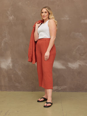 Maisie - Cotton Crinkle Culottes - Rust