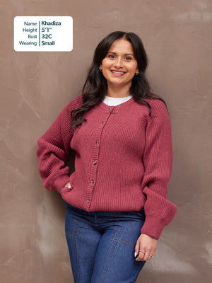 Margot Lambswool Rib Cardigan - Raspberry Pink