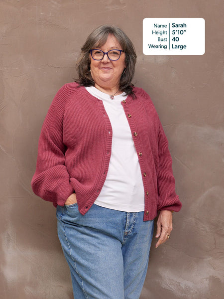 Margot Lambswool Rib Cardigan - Raspberry Pink