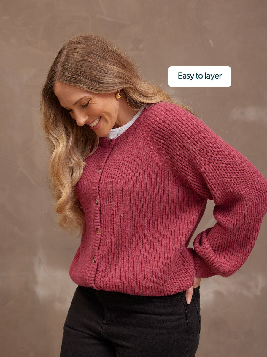 Margot Lambswool Rib Cardigan - Raspberry Pink