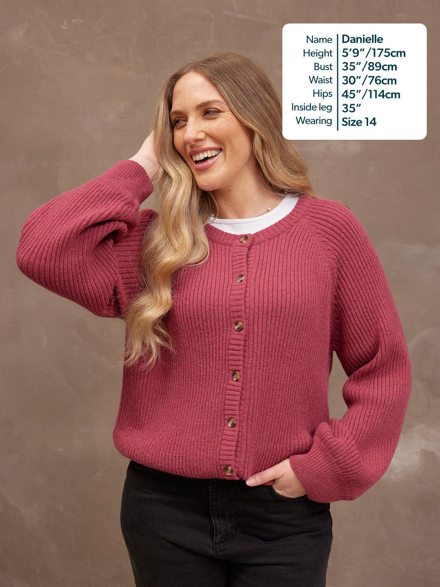 Margot Lambswool Rib Cardigan - Raspberry Pink