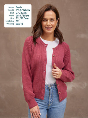 Margot Lambswool Rib Cardigan - Raspberry Pink