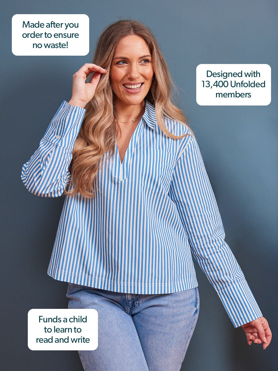 Maria Stripe Shirt - Blue and White