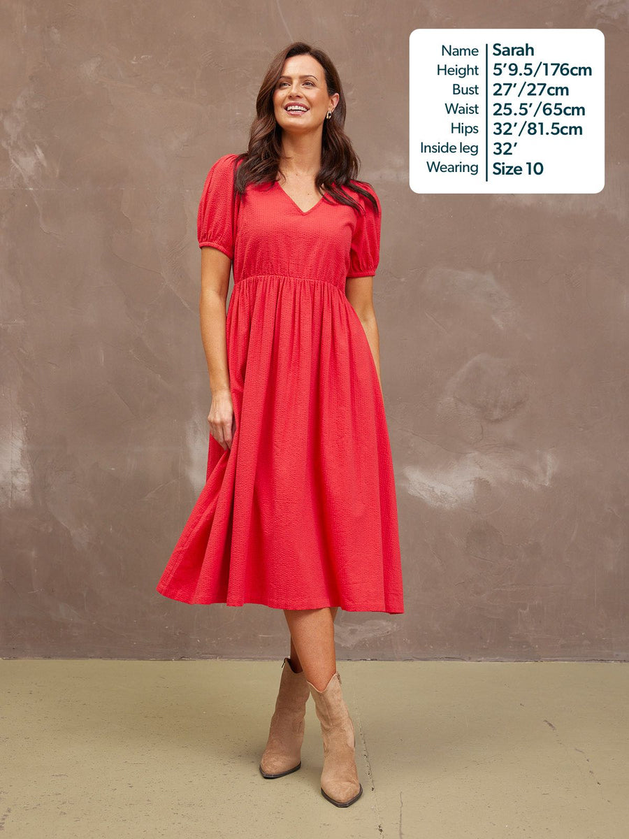 Marilyn Seersucker Dress - Red