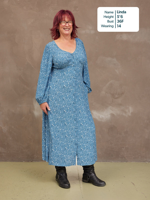 Millie Button Front Dress - Blue Star Print
