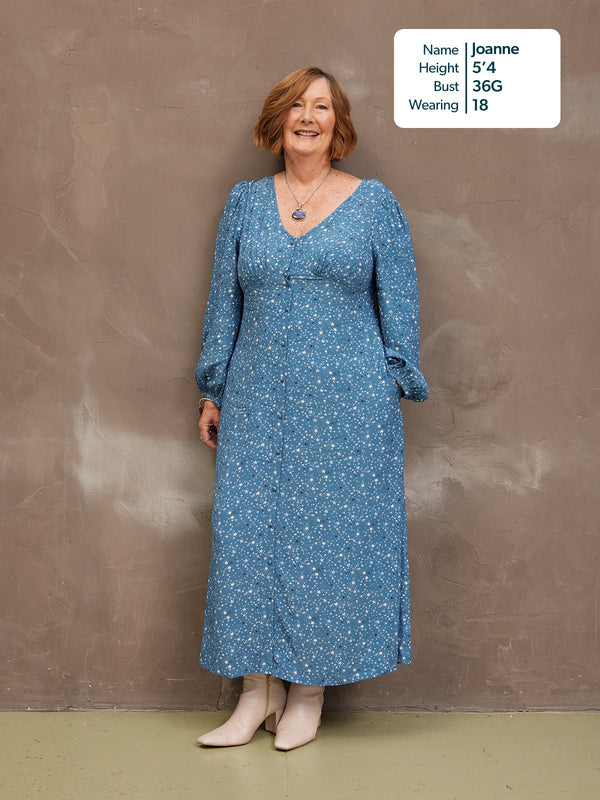 Millie Button Front Dress - Blue Star Print