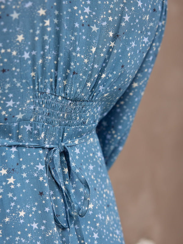 Millie Button Front Dress - Blue Star Print