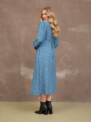Millie Button Front Dress - Blue Star Print