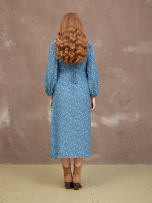 Millie Button Front Dress - Blue Star Print