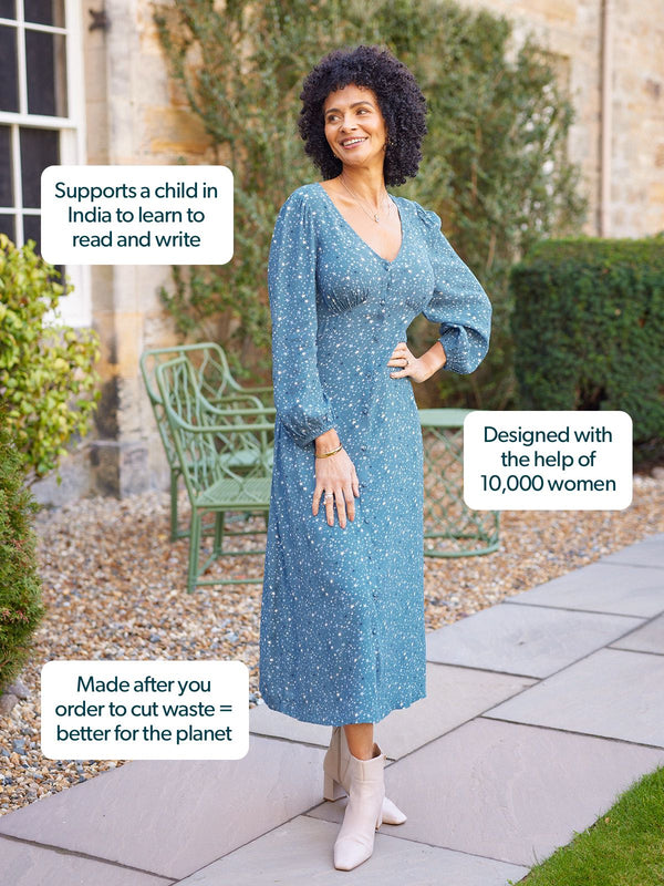 Millie Button Front Dress - Blue Star Print