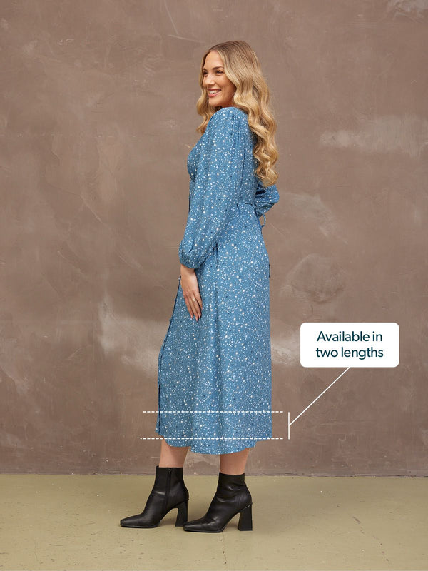 Millie Button Front Dress - Blue Star Print