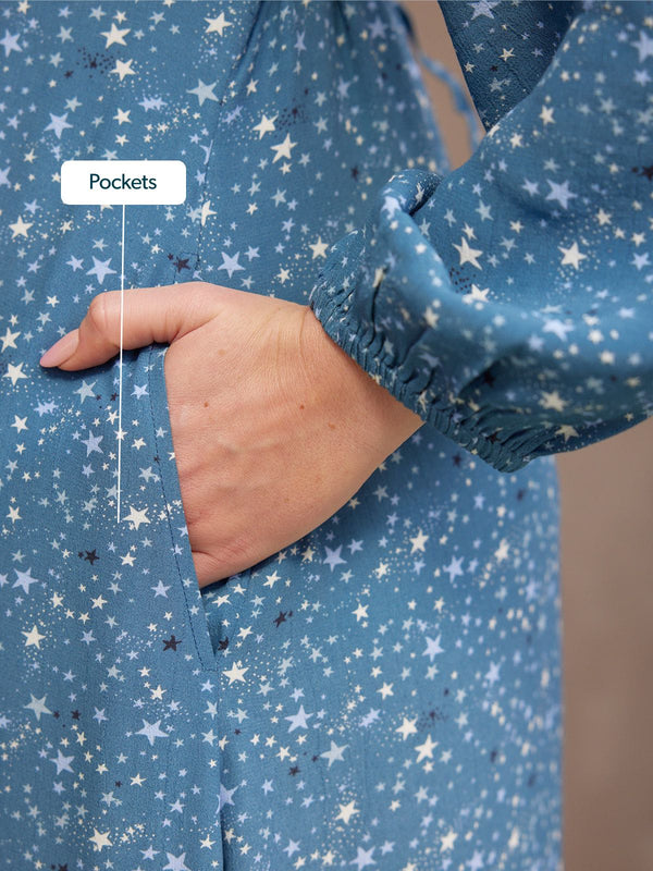 Millie Button Front Dress - Blue Star Print