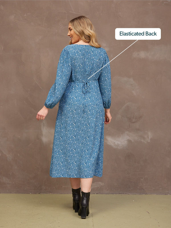 Millie Button Front Dress - Blue Star Print