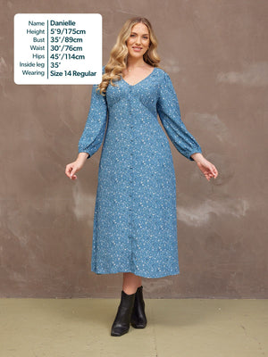 Millie Button Front Dress - Blue Star Print