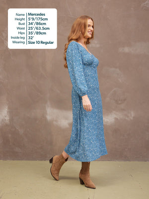 Millie Button Front Dress - Blue Star Print