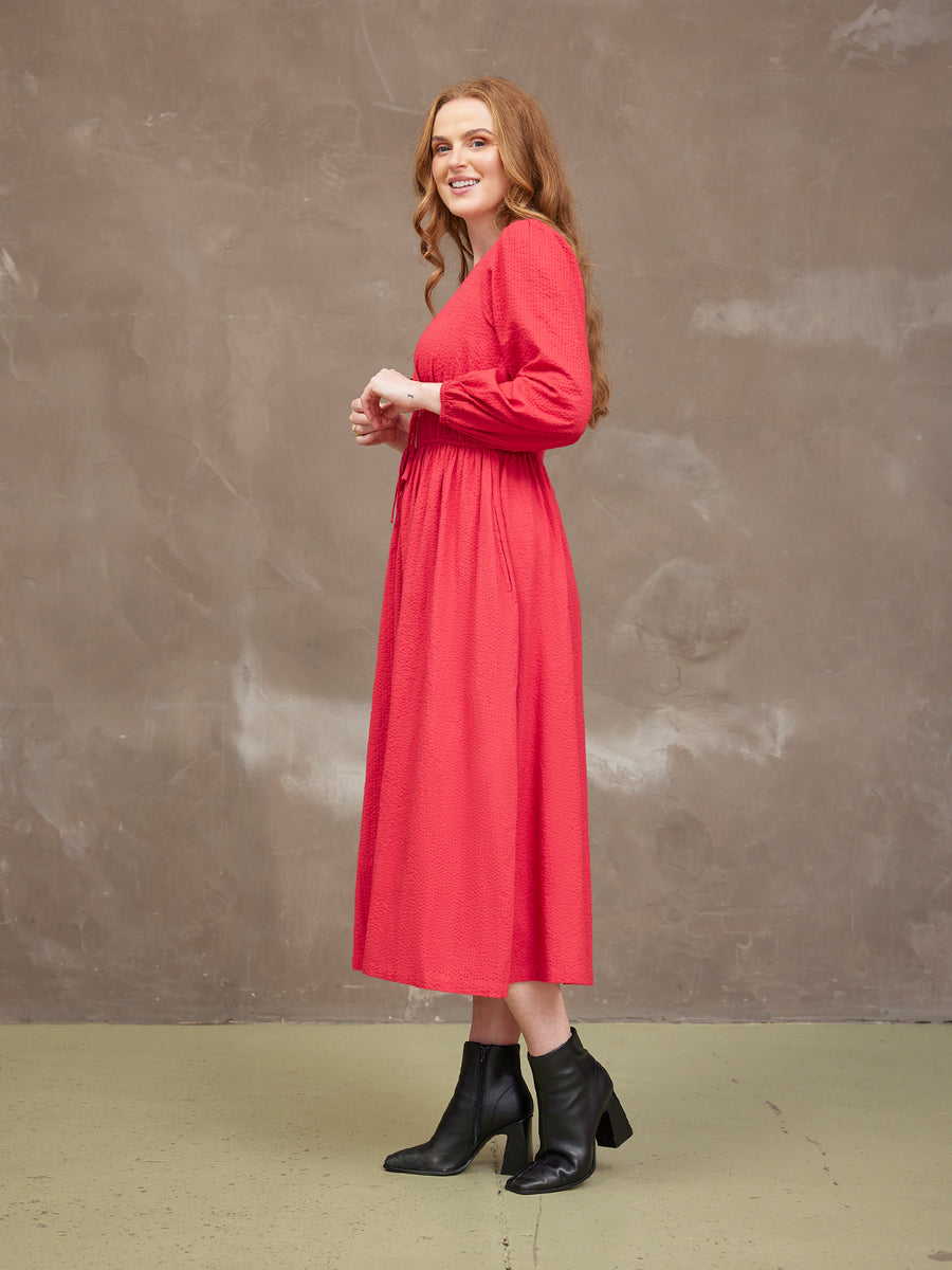 Miriam Red Seersucker Dress