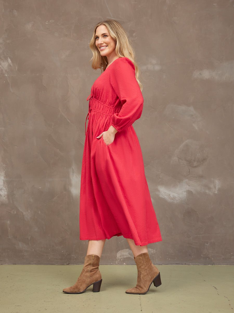 Miriam Red Seersucker Dress