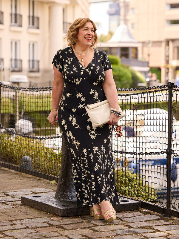 Julie - Cap Sleeve Maxi Dress - Black Floral Print
