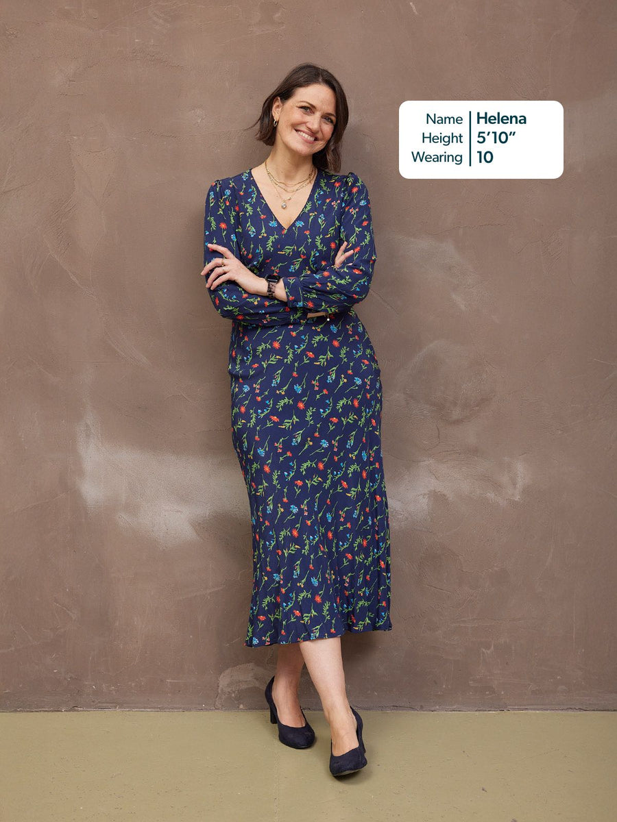 Monica V-Neck Tea Dress - Navy Floral