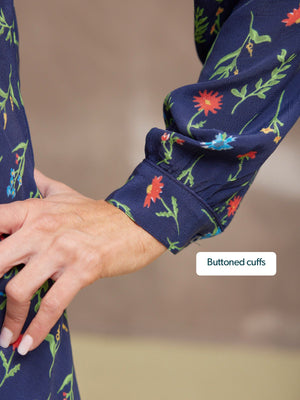 Monica V-Neck Tea Dress - Navy Floral