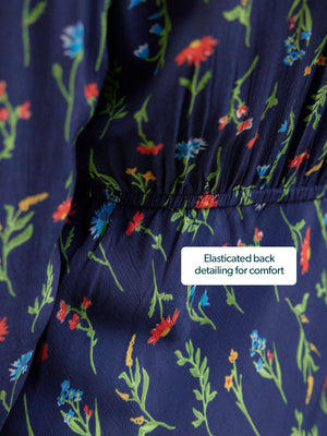 Monica V-Neck Tea Dress - Navy Floral