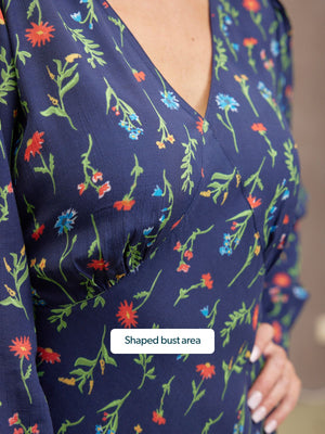 Monica V-Neck Tea Dress - Navy Floral