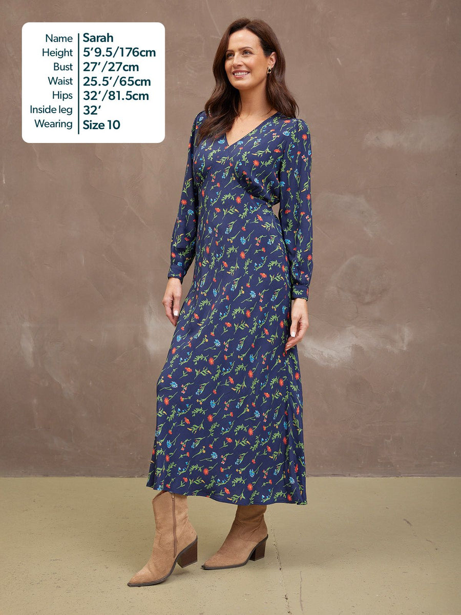 Monica V-Neck Tea Dress - Navy Floral