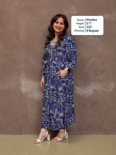 navy blue paisley dress Naaila Paisley Dress
