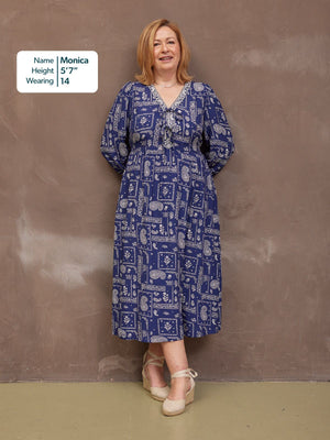 Naaila Paisley Dress - Navy