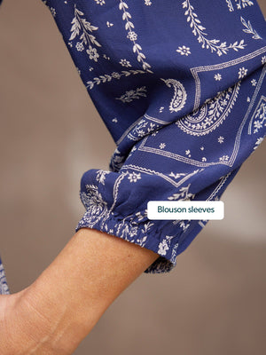 Naaila Paisley Dress - Navy