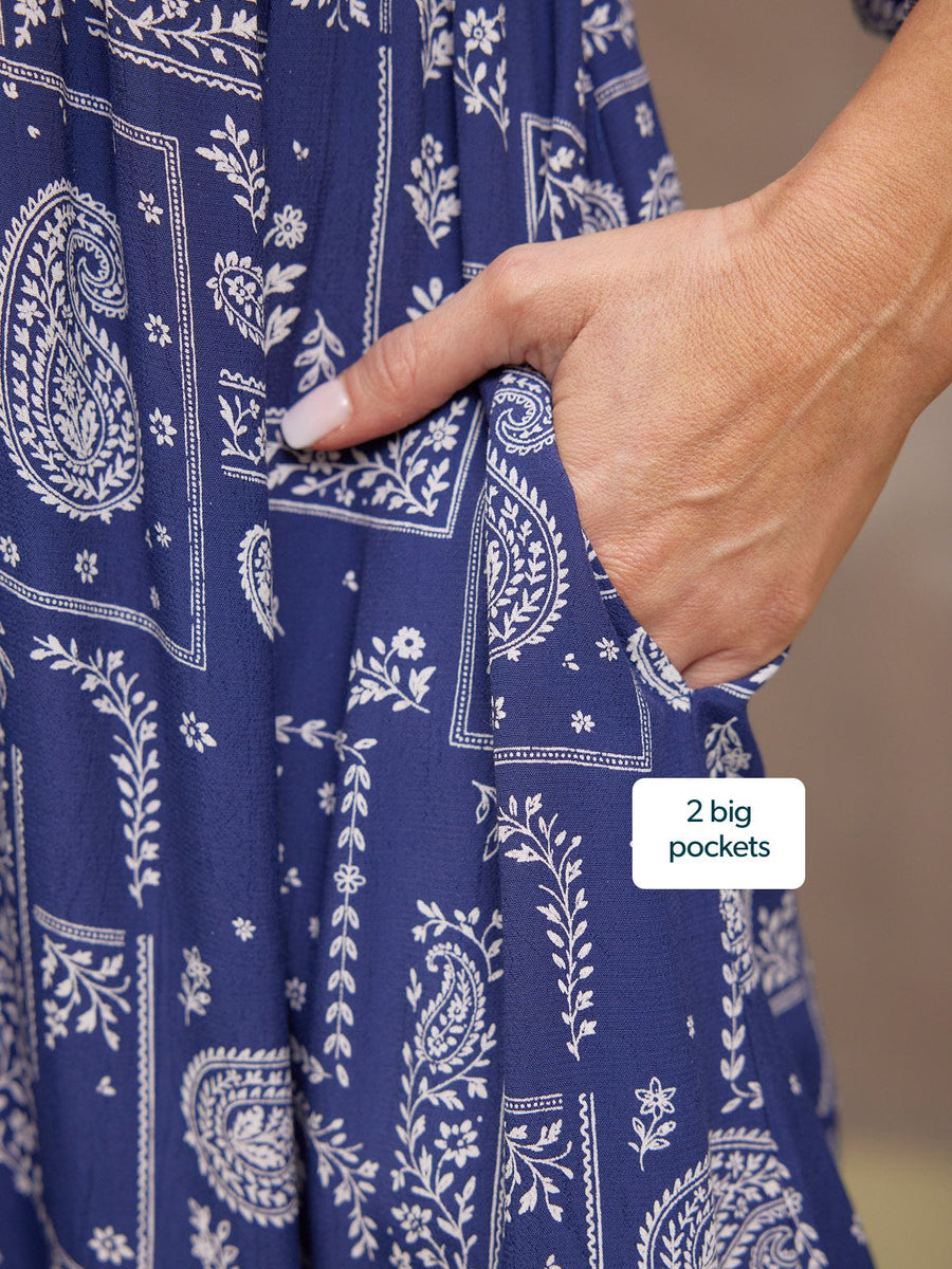 Naaila Paisley Dress - Navy