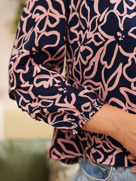 Laila Top - Navy Linear Floral
