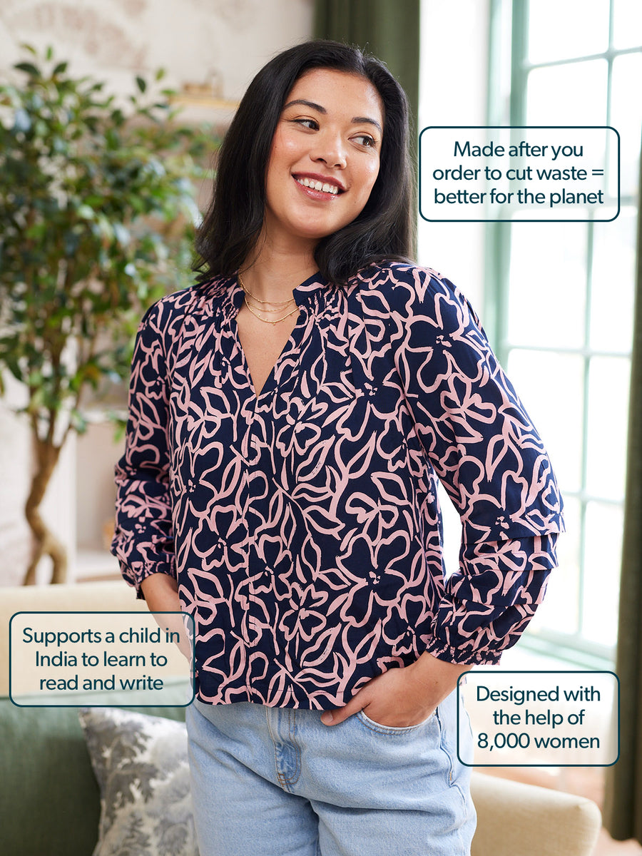 Laila Top - Navy Linear Floral