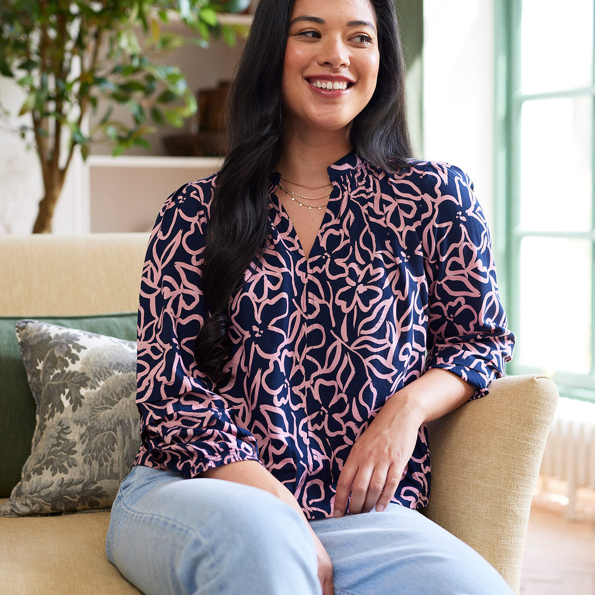 Laila Top - Navy Linear Floral  This is Unfolded