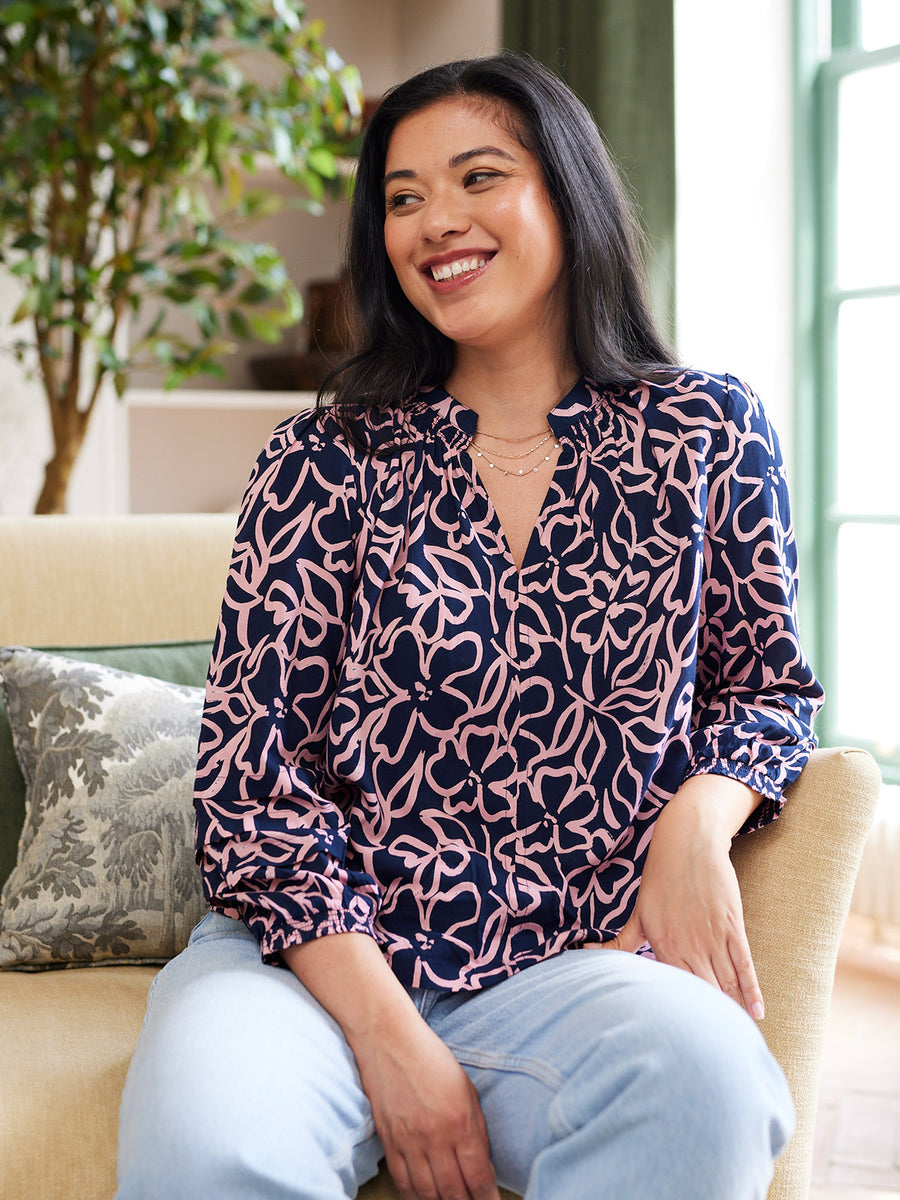 Laila Top - Navy Linear Floral