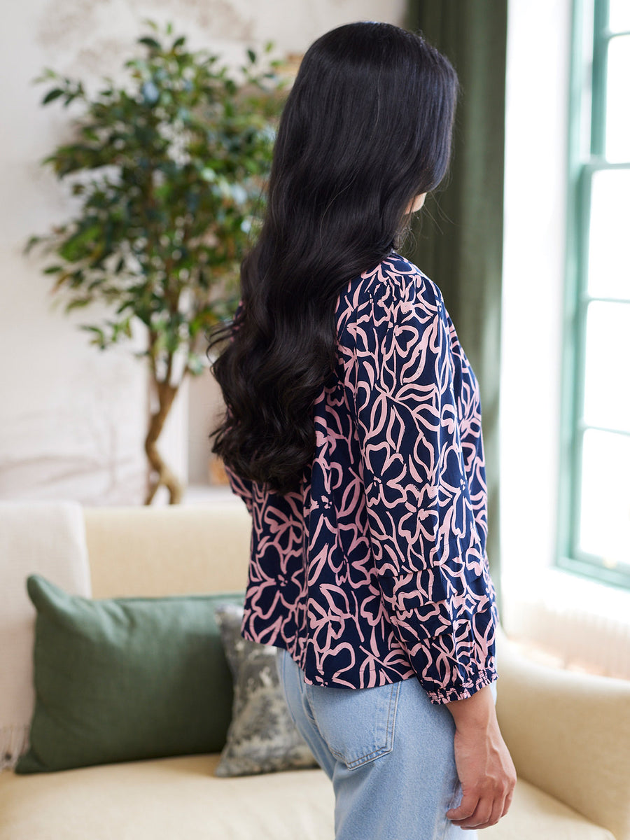 Laila Top - Navy Linear Floral