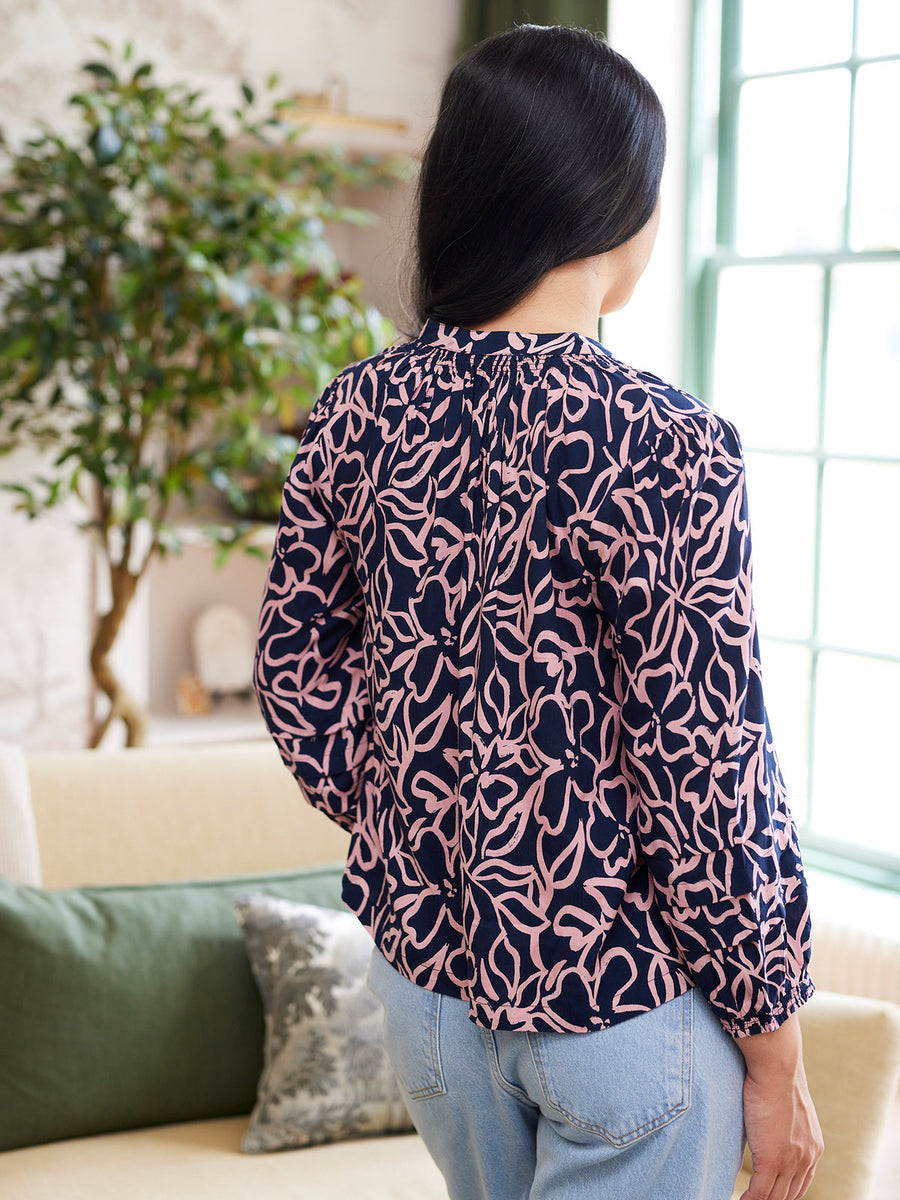 Laila Top - Navy Linear Floral