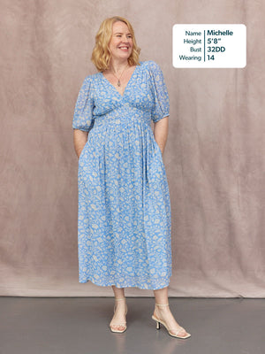 Penelope Georgette Dress - Blue & White Floral Print