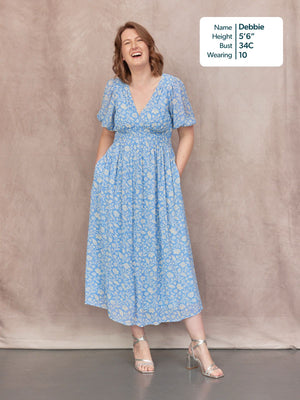 Penelope Georgette Dress - Blue & White Floral Print