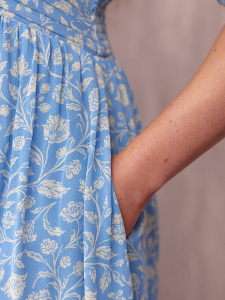 Penelope Georgette Dress - Blue & White Floral Print