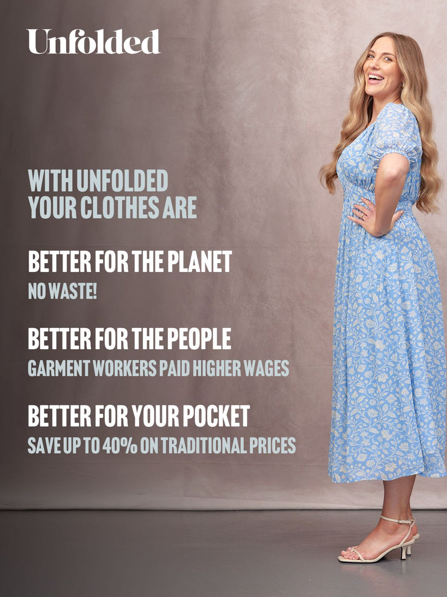 Penelope Georgette Dress - Blue & White Floral Print