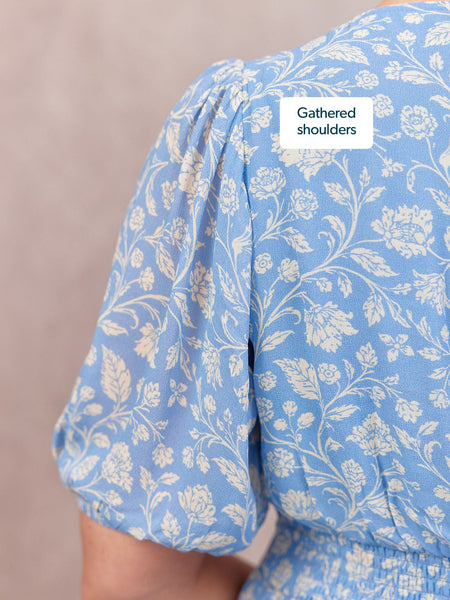 Penelope Georgette Dress - Blue & White Floral Print