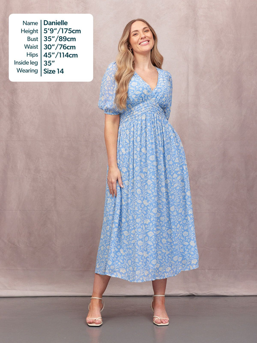 Penelope Georgette Dress - Blue & White Floral Print