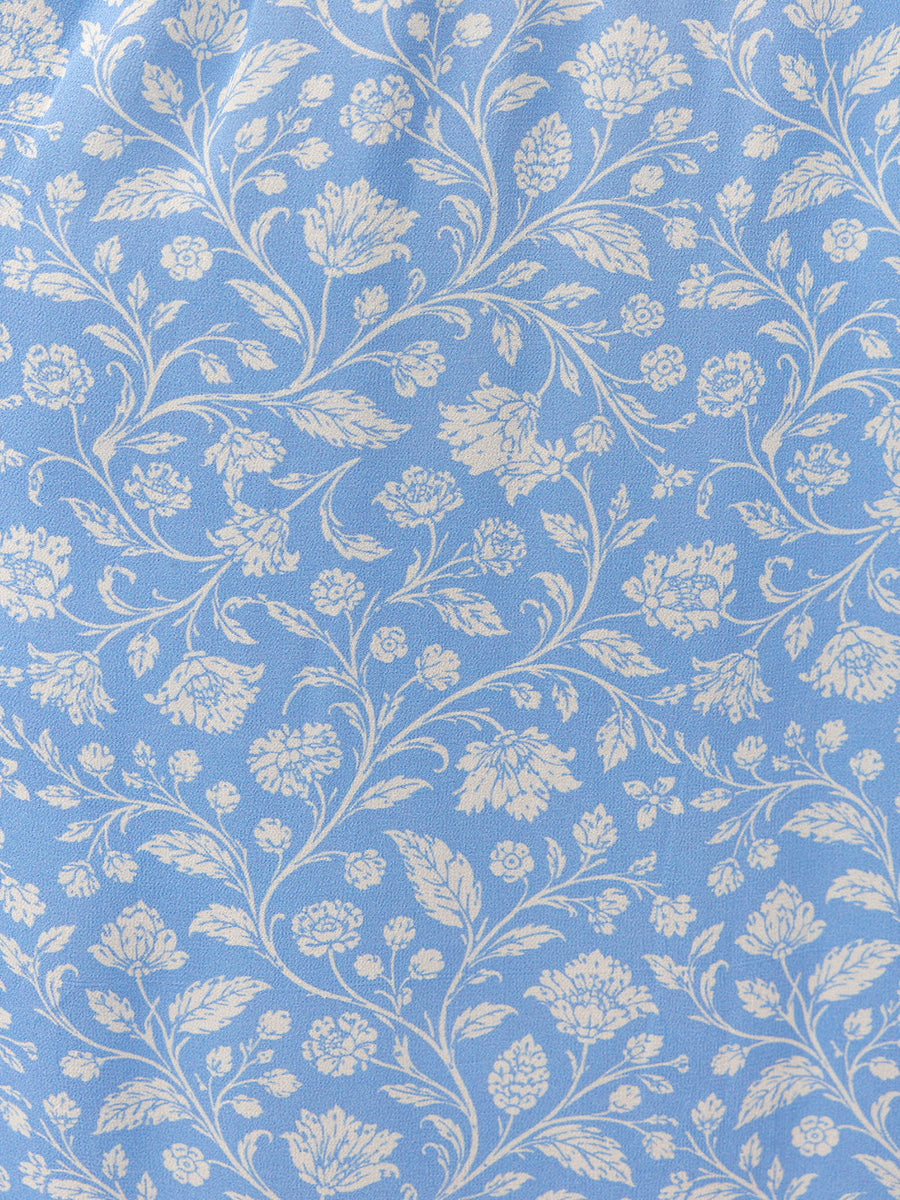 Penelope Georgette Dress - Blue & White Floral Print
