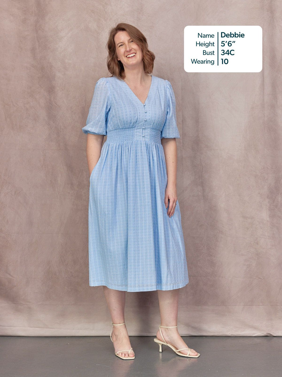 blue swiss dot dress THE BRITTNEY SWISS DOT DRESS IN AIRY BLUE