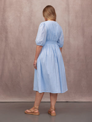 Phoebe Swiss Dot Button Front Dress - Blue