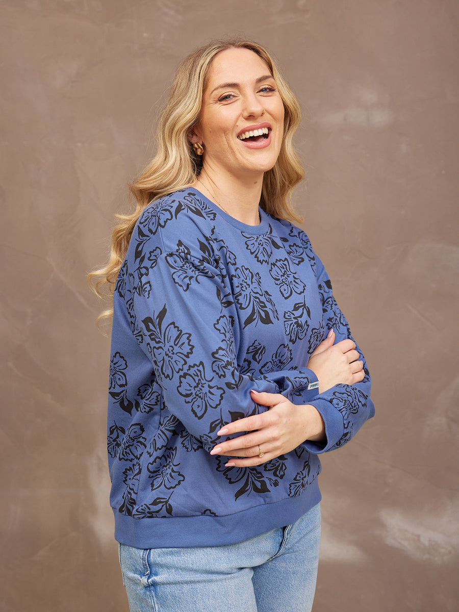 Piper Sweatshirt - Blue Floral Print