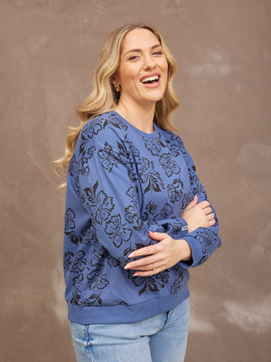 Piper Sweatshirt - Blue Floral Print